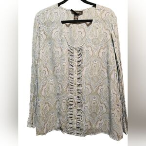 Venezia Paisley Ruffle-Trim Blouse in Cream and Sage, Sz 14/16